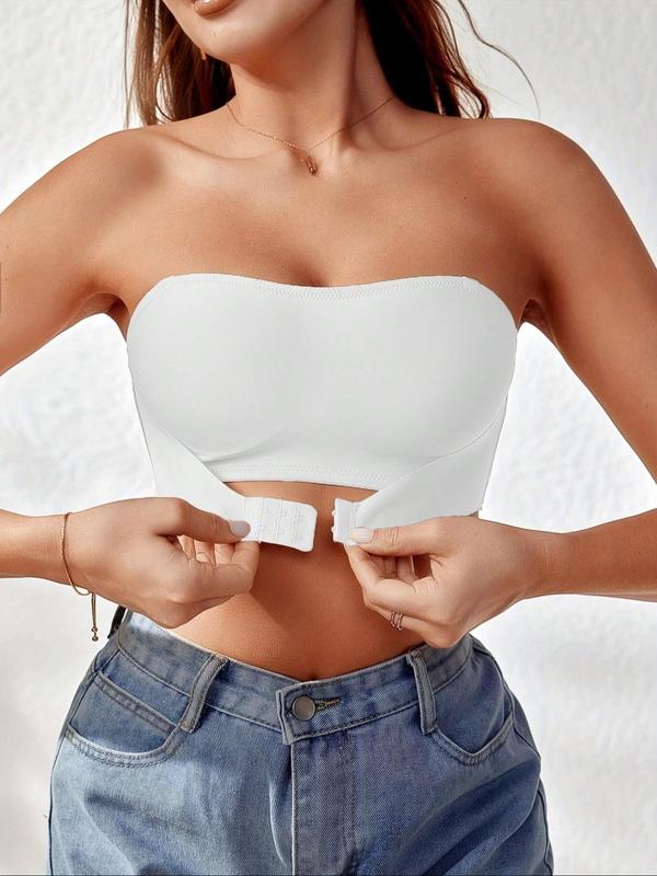 Women's Solid Color Front Buckle Wireless Strapless Bra, Invisible Non-slip Tube Top, Comfortable Padless Bra for Daily Wear